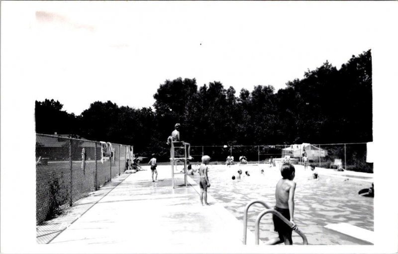 RPPC Edgerton WI Wisconsin  POOL~KIDS Hickory Hills Campground ROADSIDE Postcard