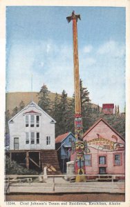 INDIAN CHIEF JOHNSON'S TOTEM & RESIDENCE KETCHIKAN ALASKA POSTCARD (c. 1920s)