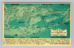 1,000 Island Boat Line Map Gananoque Ontario Canada UNP Postcard Q2