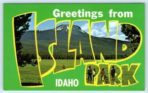 Large Letter Chrome ISLAND PARK, Idaho ID ~ ca 1960s Fremont County Postcard