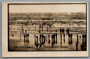 Postcard RPPC c1910s Galveston TX On The Beach View Bathers Gulf of Mexico