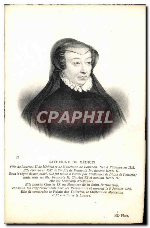 Old Postcard Catherine de Medicis