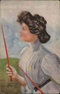 Robert Melina Beautiful Woman with Diabolo Sticks c1910 Vintage Postcard