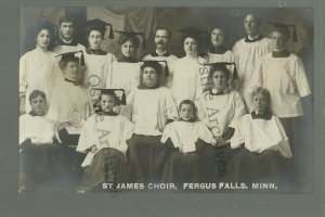 Fergus Falls MINNESOTA RPPC c1910 CHURCH CHOIR Robes Caps STUDIO SHOT Oxley