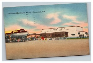 Vintage 1953 Postcard Delta Airlines Plane Savannah Municipal Airport Georgia
