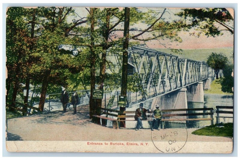 1908 Entrance to Roricks Bridge Bench Elmira New York Vintage Antique Postcard