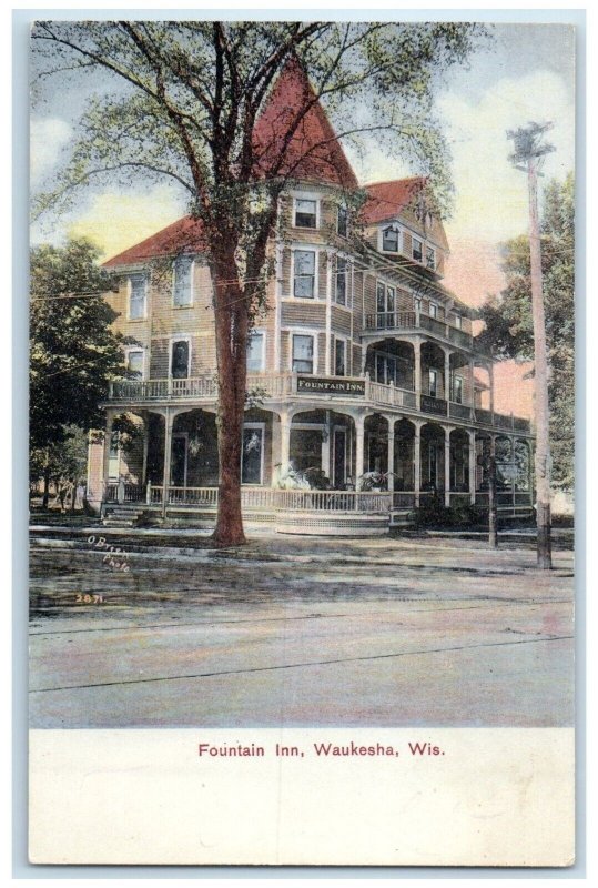 c1910 Fountain Inn Exterior Building Waukesha Wisconsin Vintage Antique Postcard