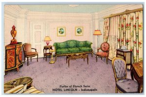 Parlor Of French Suite Hotel Interior Scene Lincoln Indianapolis IN Postcard