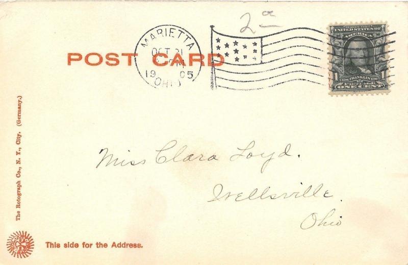 Marietta Ohio~The Old Block House~B&W Rotograph Postcard 1905 UDB