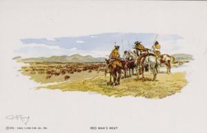 Charles Russell Artist ~ Red Man's Meat ~ American Indians West Horses Postcard