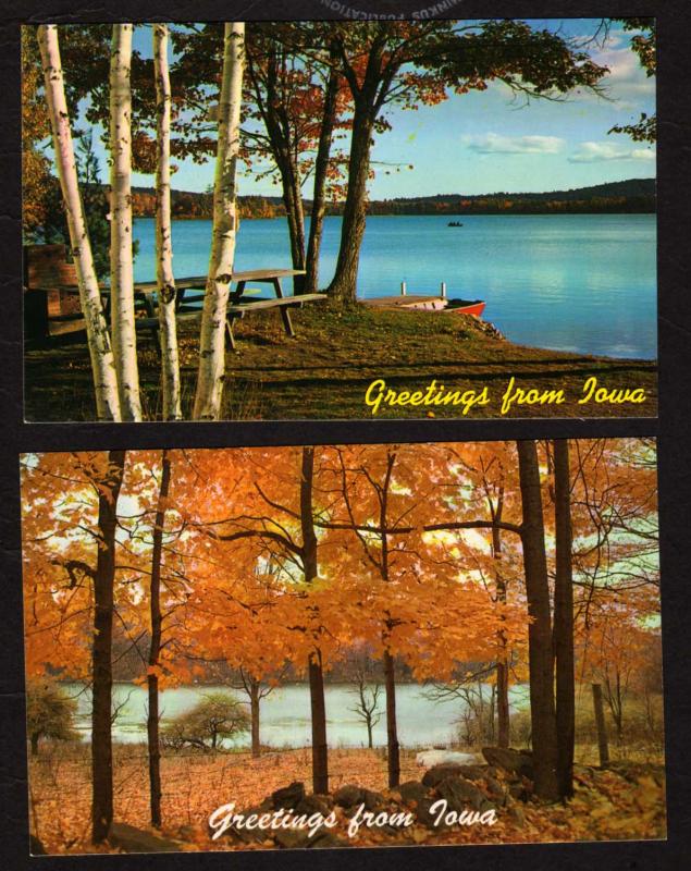 IA Lot 2 Greetings From Iowa Postcards Lake Picnic Table area