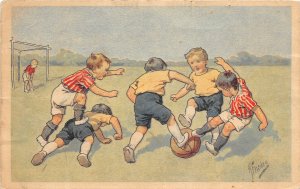 H32/ K. Feiertag Artist Signed Postcard c1910 Kids Playing Soccer Futbal 10