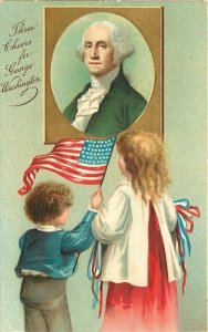 C-1910 Patriotic Children Washington Flag International Flag Postcard 22-2075