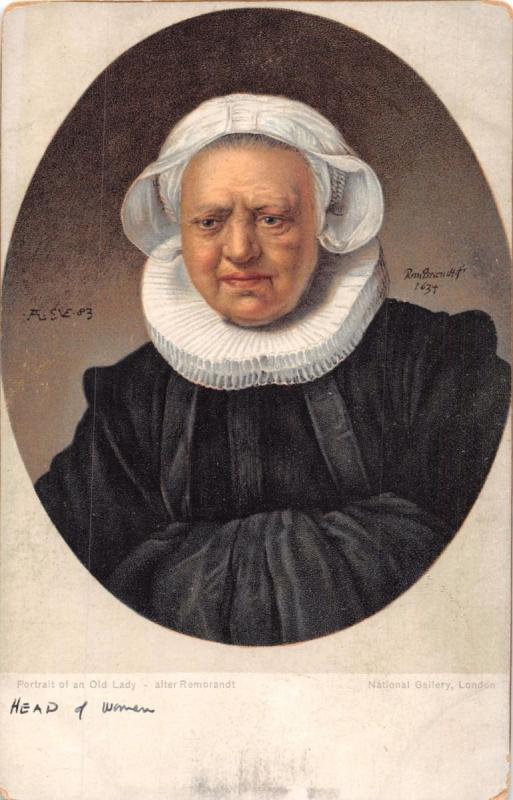 PORTRAIT OF OLD DUTCH LADY~AFTER REMBRANDT~MISCH SERIES ART POSTCARD