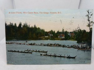 Antique Postcard War Canoe Race at  the Gorge Victoria British Columbia BC 1911