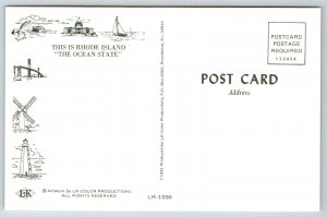 This Is Rhode Island~Old Stone Mill~Pt Judith Lighthouse~Vintage Postcard