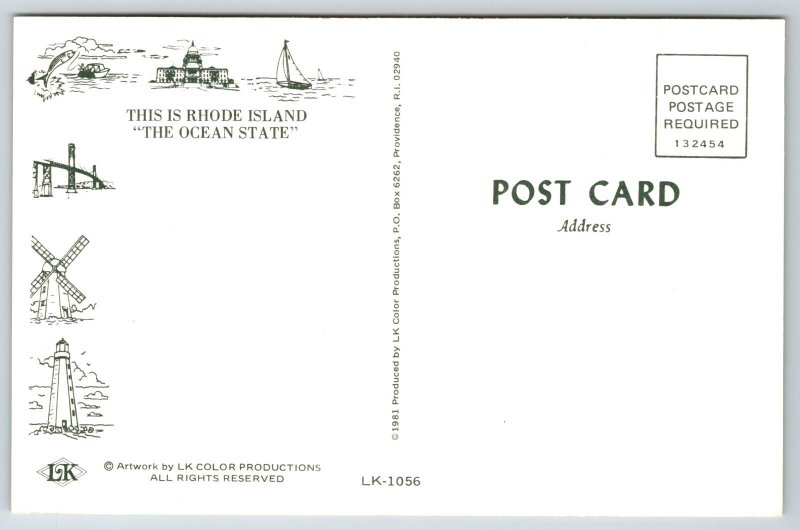 This Is Rhode Island~Old Stone Mill~Pt Judith Lighthouse~Vintage Postcard