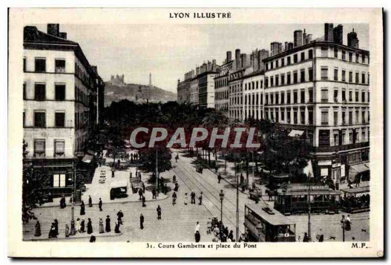 Old Postcard Lyon Illustrates Cours Gambetta and Place du Pont