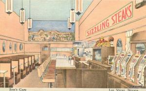 1940s Sam's Cafe interior Las Vegas Nevada Beals Slot Machines postcard 10946