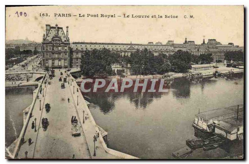 Old Postcard Paris Pont Royal The Louvre and the Seine