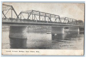 c1910 Grand Avenue Bridge Boat Canoe Exterior Eau Claire Wisconsin WI Postcard 