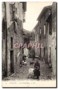 Cagnes - an Old Street - dog and goat goat (goat) - Old Postcard