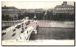 Old Postcard Paris Square and the Theater du Chatelet