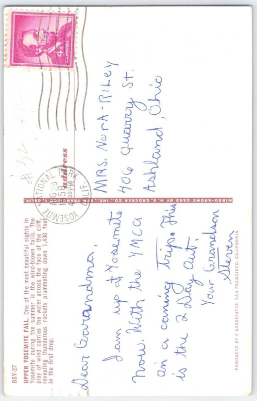 Vintage Upper Yosemite Fall Postcard Scenic Waterfall California