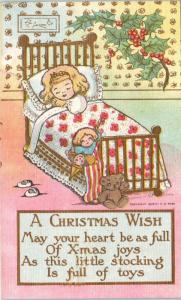 CHRISTMAS GREETING  Postcard A  Christmas  WISH 1908  by A M  Rose Cute Girl