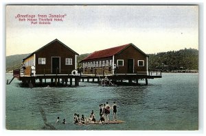 1907 -15 Greetings Jamaica Bath House Postcard Titchfield Hotel Port Antonio