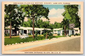 Lake City Florida~AM Swisher Motor Court~ART DECO Sign~Roadside Motel~Linen PC