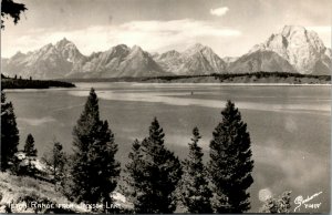 Vtg 1930s Teton Range from Jackson Lake Wyoming WY RPPC Real Photo Postcard