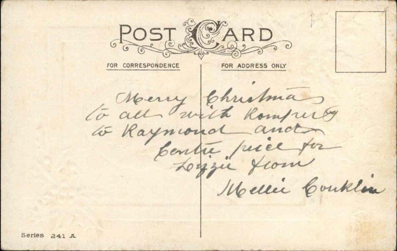 Christmas Children Boy Ice Skates Holly Embossed Stecher c1900s-20s Postcard