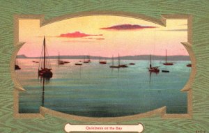 Vintage Postcard Quietness on the Bay Beautiful Sunset Scene Fishing Boats Art