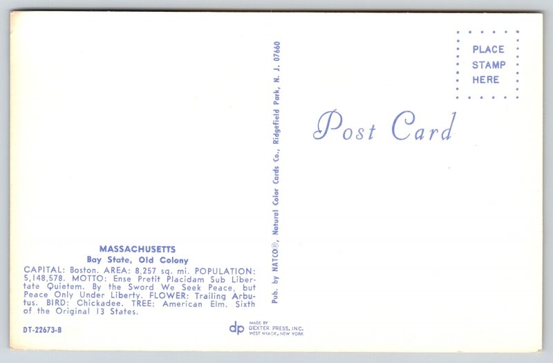 State Maps~Massachusetts~Capital Boston~Cape Cod~Golf~Fishing~Vintage Postcard