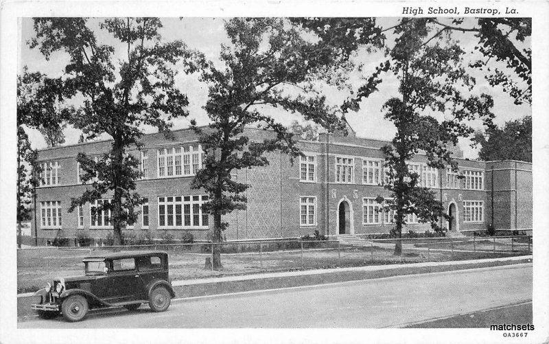 1920s Barstrop Louisiana High School auto Teich postcard 8743