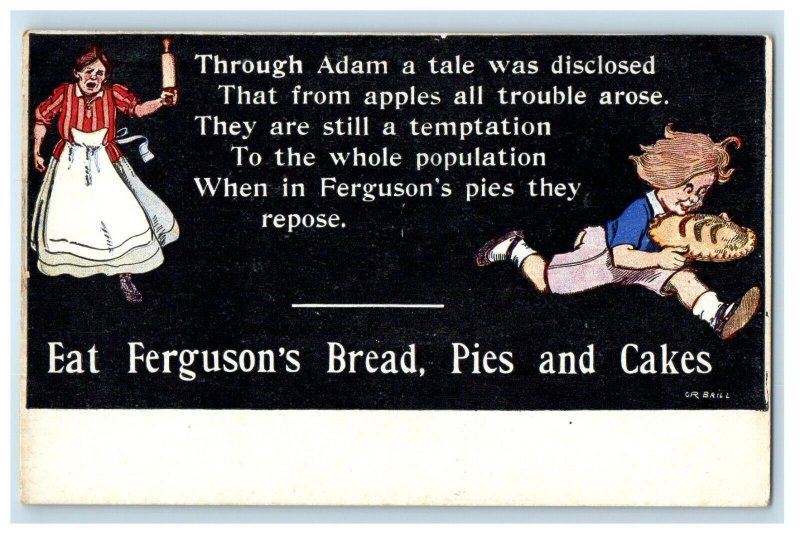 c1910's Baker Chasing Boy Ran The Bread Pie Advertising Antique Postcard 