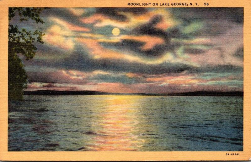 New York Lake George Moonlight Scene 1941 Curteich