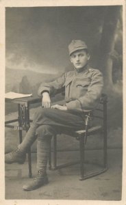 German infantry soldier studio souvenir photo postcard military uniform ww1