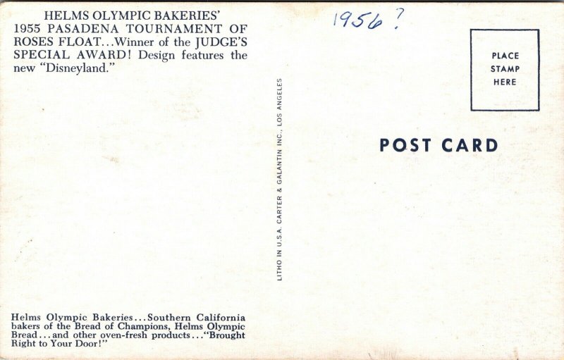 PC Helms Olympic Bakeries 1955 Disneyland Pasadena Rose Parade Float~133709