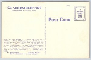 Milwaukee Wisconsin~Schwaben-Hof Restaurant~Dining Room~Piano~Linen Postcard