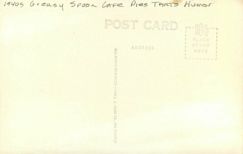 1940s greasy spoon cafe pies tarts humor Cook RPPC Photo Postcardv22-4492