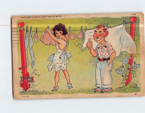 Postcard Woman Hanging Clothes The Line is Busy Can't Write Much Humor Card