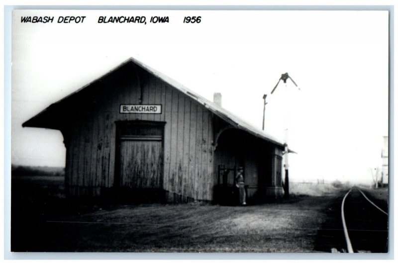 1956 Wabash Blanchard Iowa IA Railroad Train Depot Station RPPC Photo Postcard