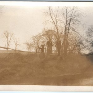 c1910s Men & Women Outdoors RPPC Flimsy Suspension Bridge Fun Photo PC Vtg A167