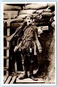 CHARLIE CHAPLIN as a Soldier in SHOULDER ARMS ~ Repro 4x6 Postcard 1983