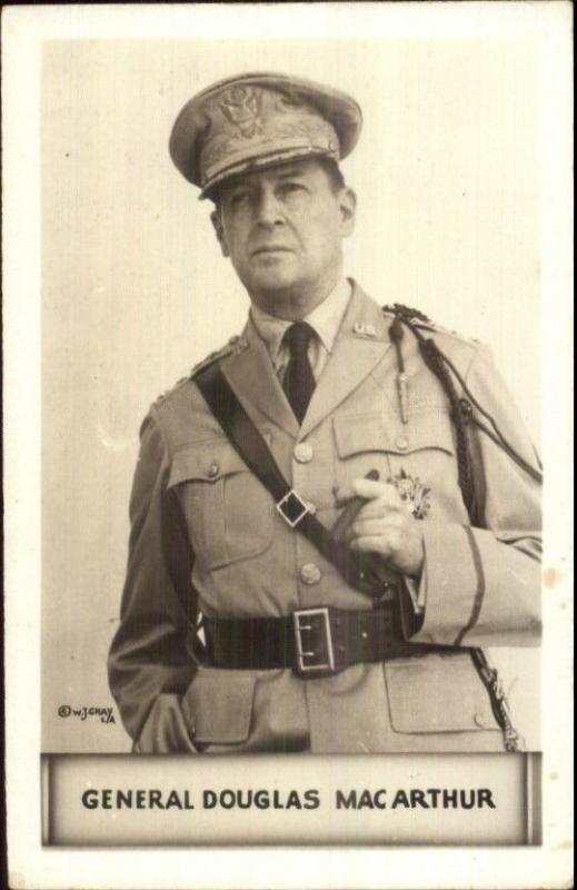 WWII General Douglas MacArthur Smoking Cigar Real Photo Card - Blank Back