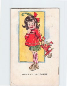 Postcard Mama's Little Tootsie with Girl Toy Comic Art Print