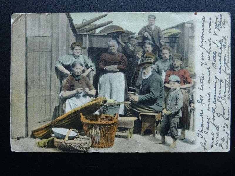 Fishing Family Baiting the Net ARBROATH LINE SCULL BASKET WEAVING c1907 Postcard