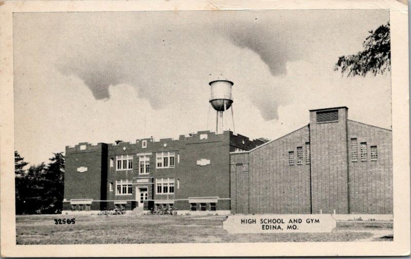 Edina Missouri~Water Tower Over High School & Tree Branch Over Gymnasium~1951 